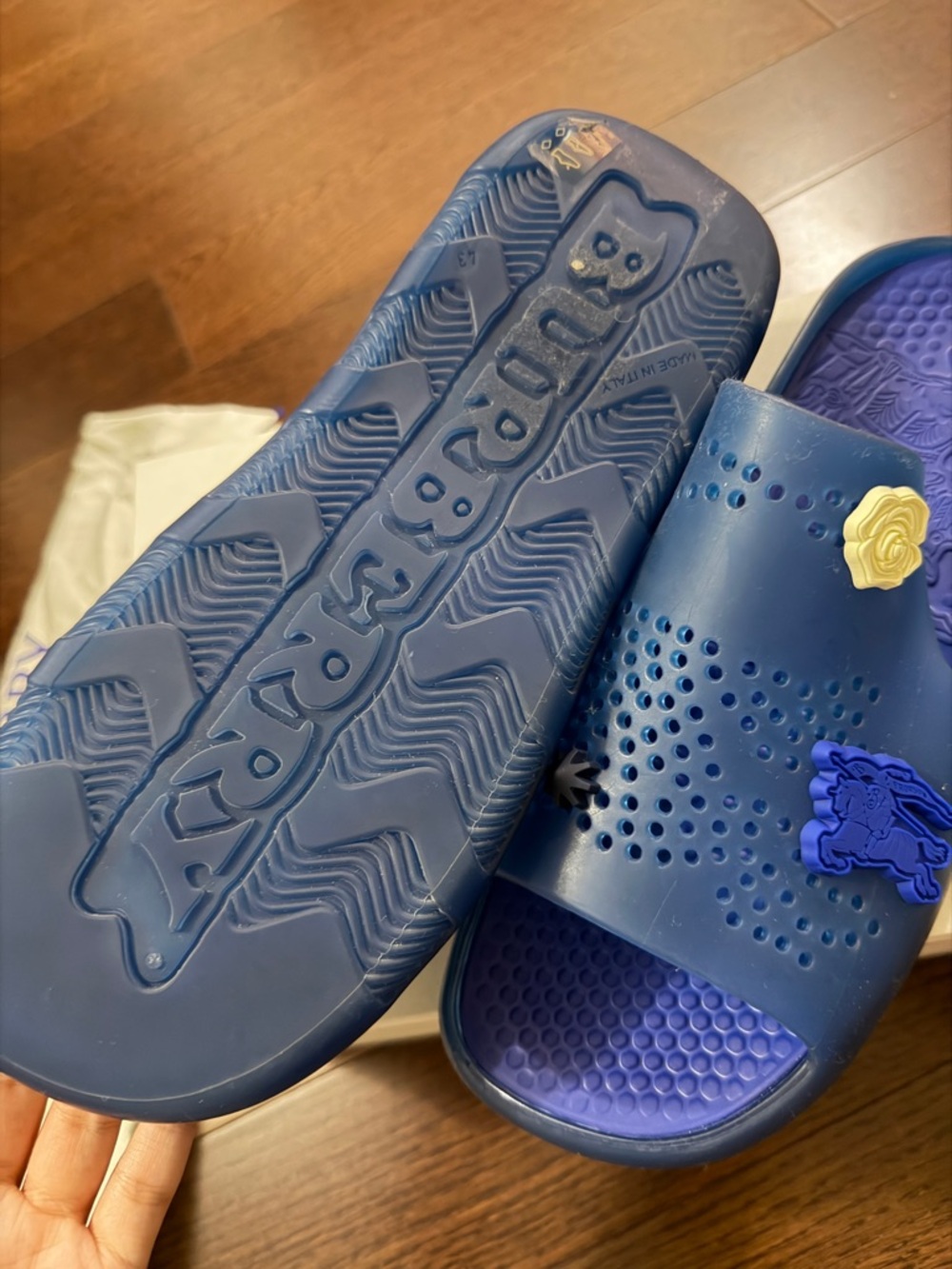 Burberry Mens Stingray Perforated Rubber Slides in Midnight Blue - Picture 9 of 10